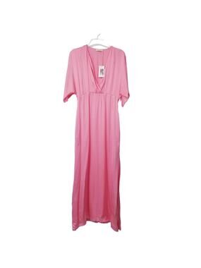 StarkX Pink Satin Geranium Maya Maxi Dress Empire Waist with Pockets